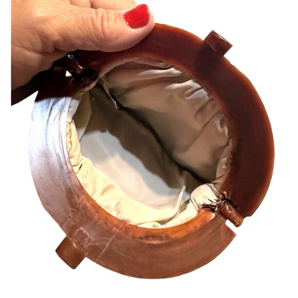 Vintage Budd Leather Coin Purse Lucite Frame & Satin Lining - Picture 3 of 6